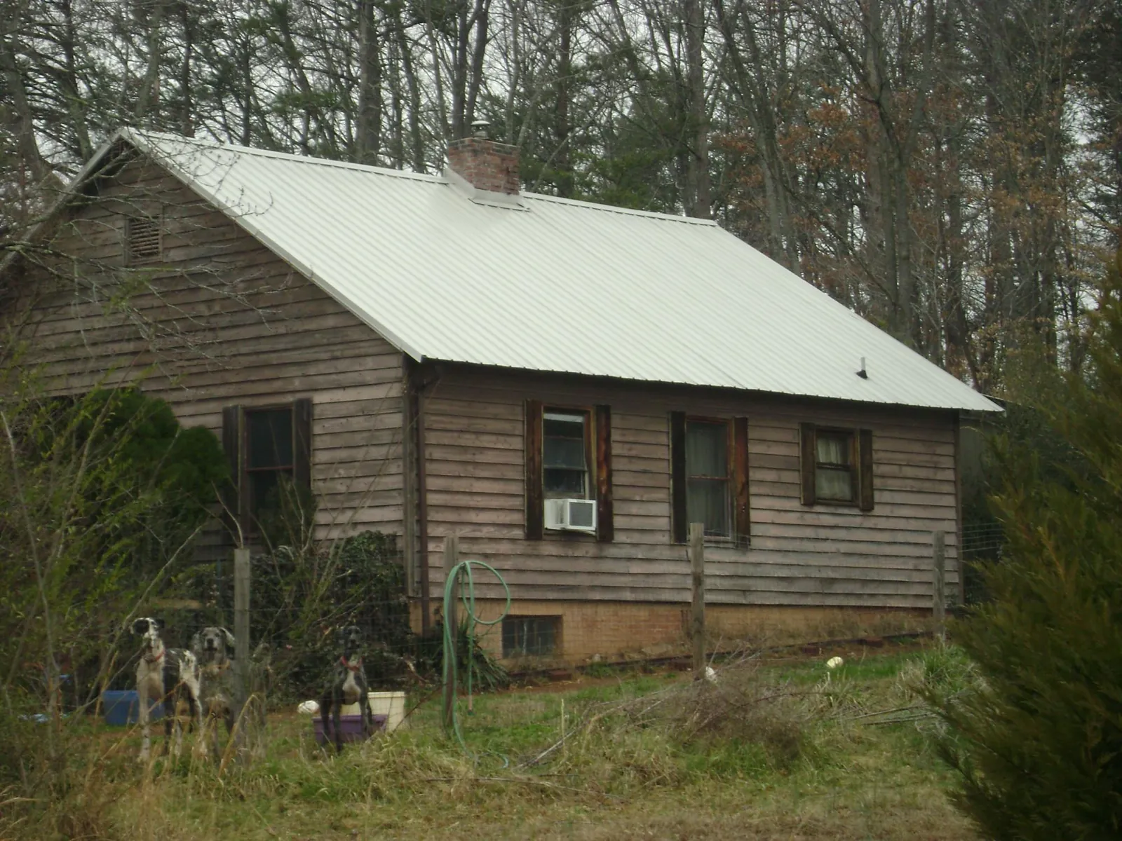 White metal roof on an old wood sided farmhouse, from a Asphalt Shingle Roof Repair job in Keithville